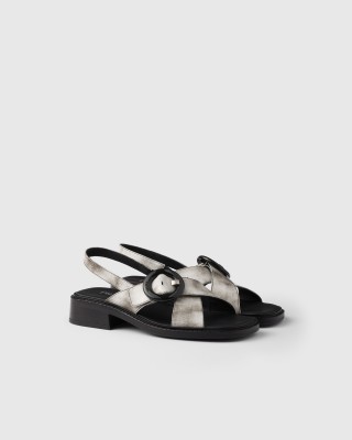 Prada Brushed Leather Sandals With Buckle White