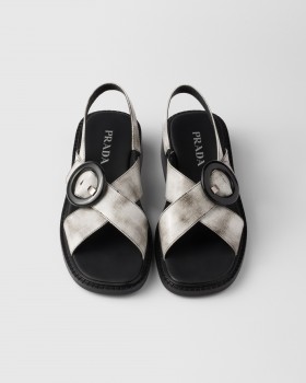 Prada Brushed Leather Sandals With Buckle White