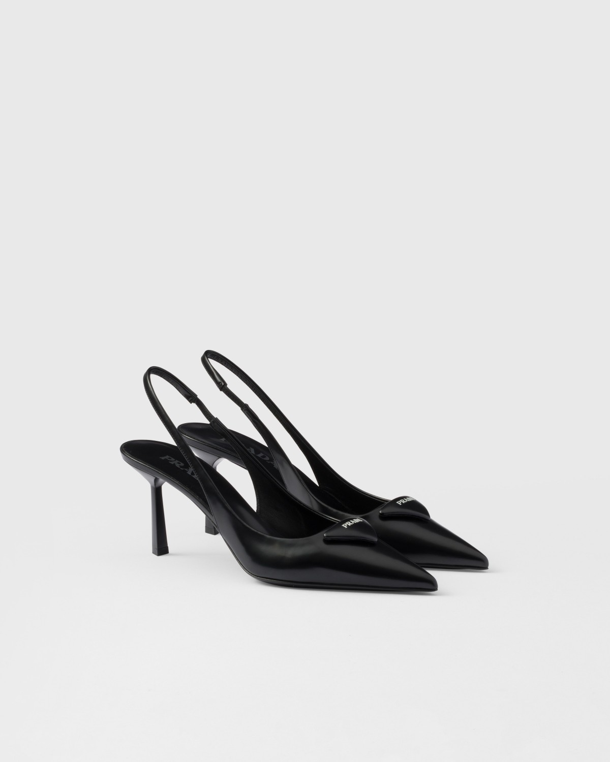 Prada Brushed Leather Slingback Pumps Black