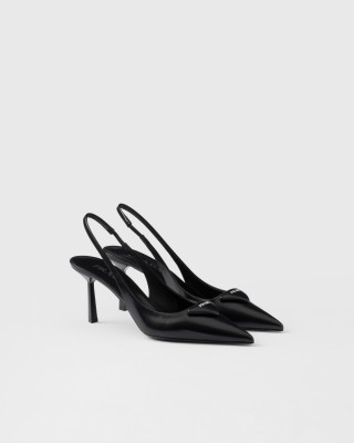 Prada Brushed Leather Slingback Pumps Black