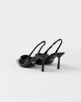 Prada Brushed Leather Slingback Pumps Black