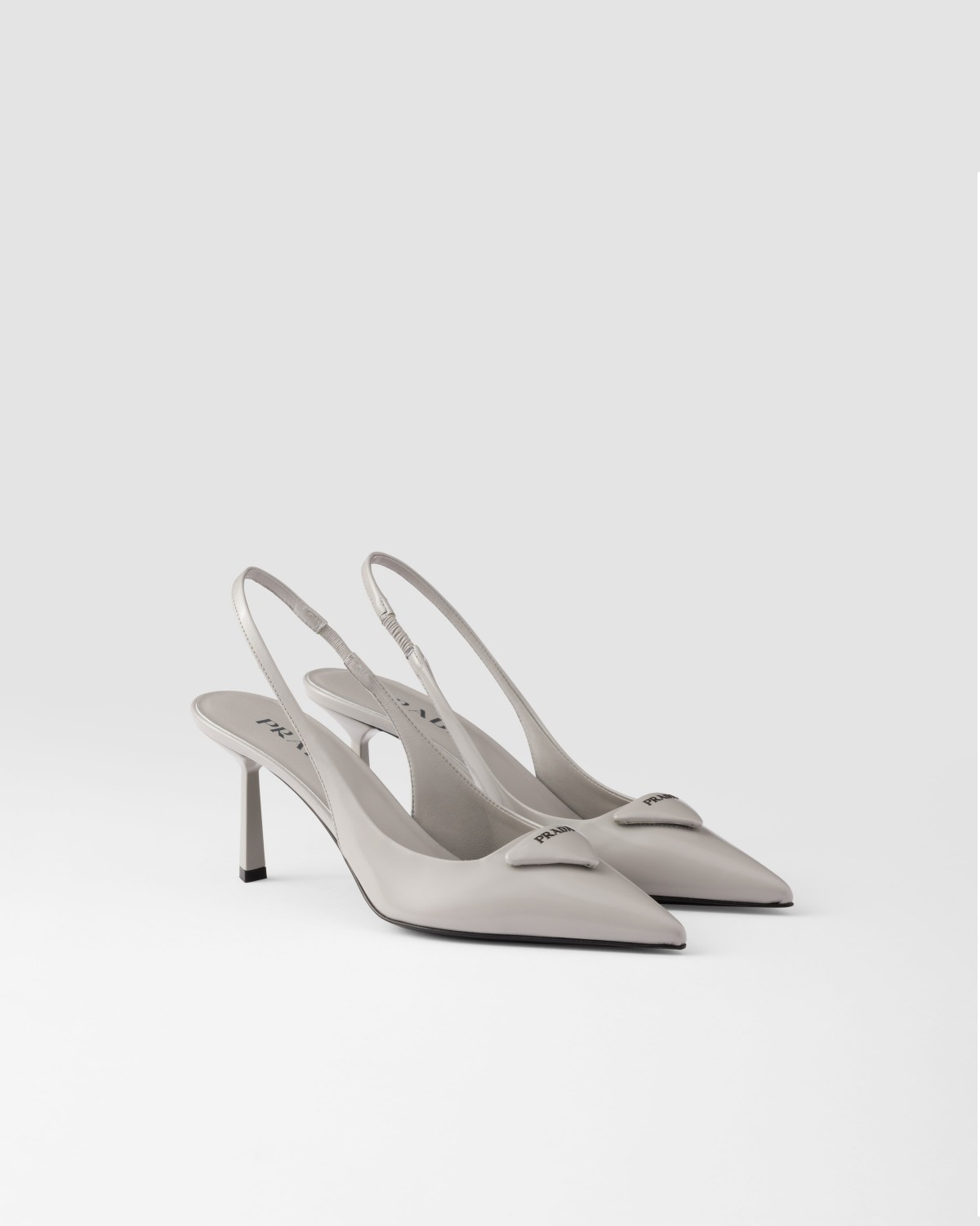 Prada Brushed Leather Slingback Pumps Granite Gray
