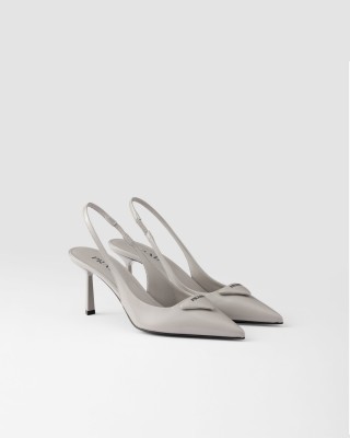 Prada Brushed Leather Slingback Pumps Granite Gray