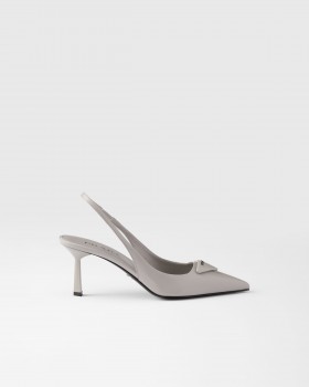 Prada Brushed Leather Slingback Pumps Granite Gray