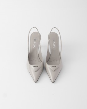 Prada Brushed Leather Slingback Pumps Granite Gray