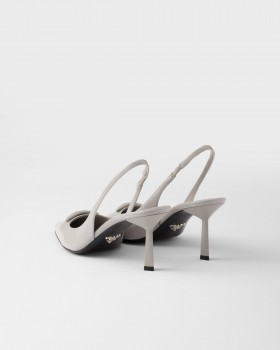 Prada Brushed Leather Slingback Pumps Granite Gray