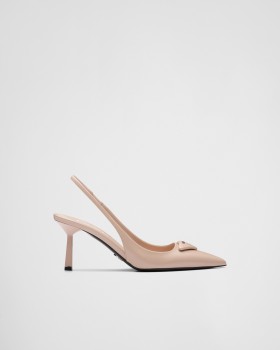 Prada Brushed Leather Slingback Pumps Powder Pink
