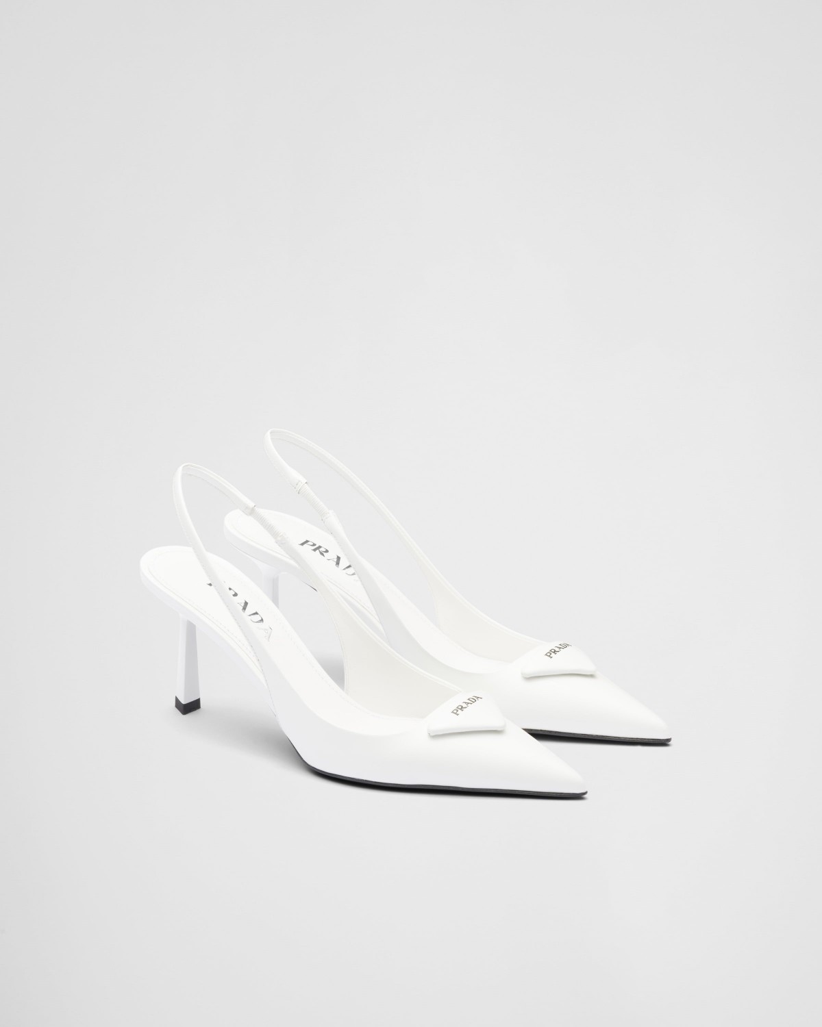 Prada Brushed Leather Slingback Pumps White