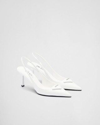 Prada Brushed Leather Slingback Pumps White