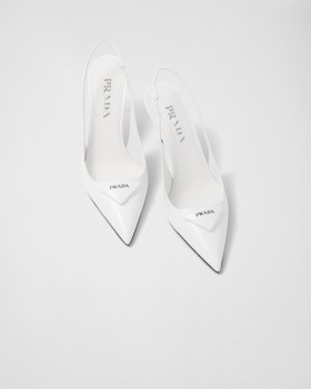 Prada Brushed Leather Slingback Pumps White