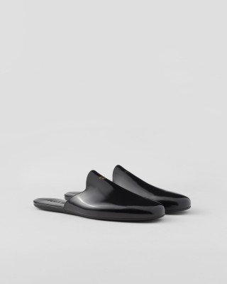 Prada Brushed Leather Slippers Black