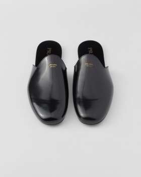 Prada Brushed Leather Slippers Black