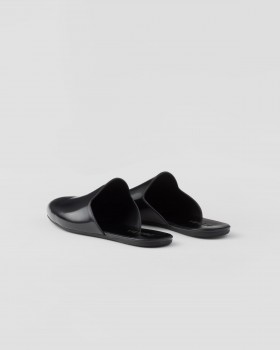 Prada Brushed Leather Slippers Black