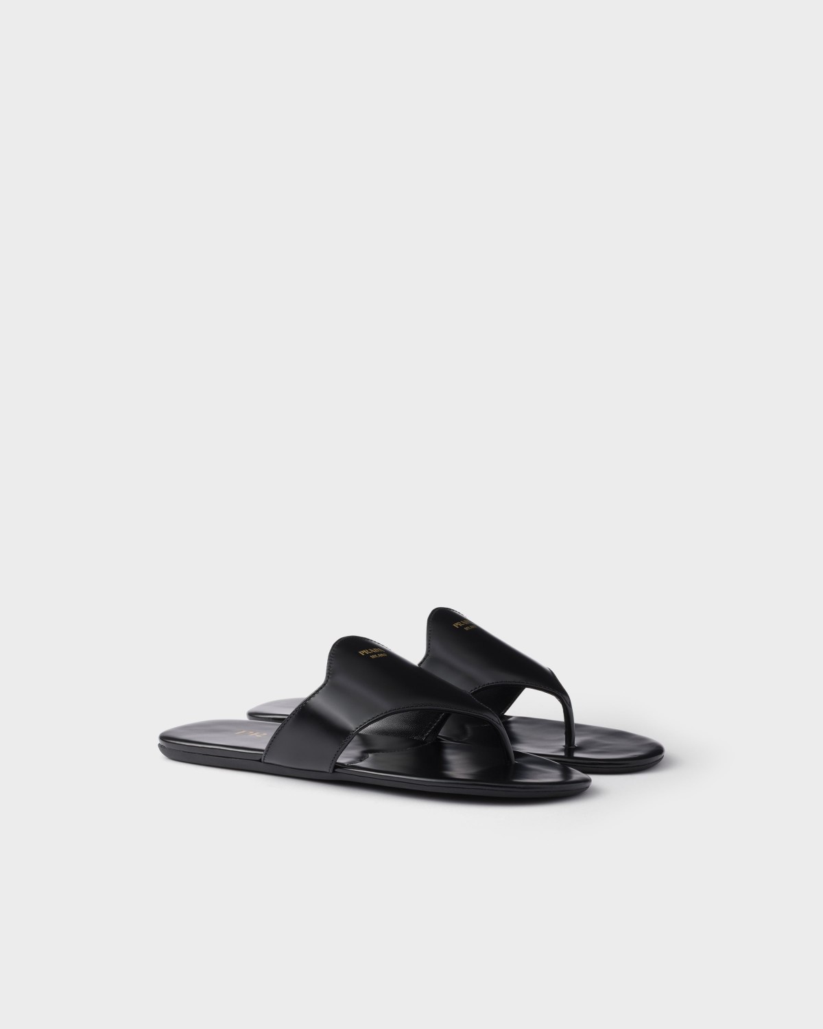 Prada Brushed Leather Thong Sandals Black
