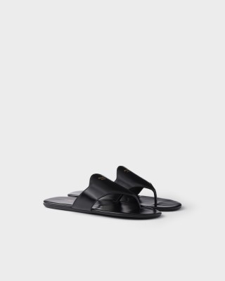 Prada Brushed Leather Thong Sandals Black