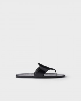 Prada Brushed Leather Thong Sandals Black