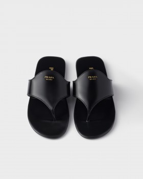 Prada Brushed Leather Thong Sandals Black