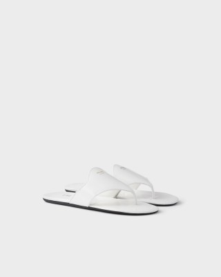 Prada Brushed Leather Thong Sandals White