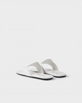 Prada Brushed Leather Thong Sandals White