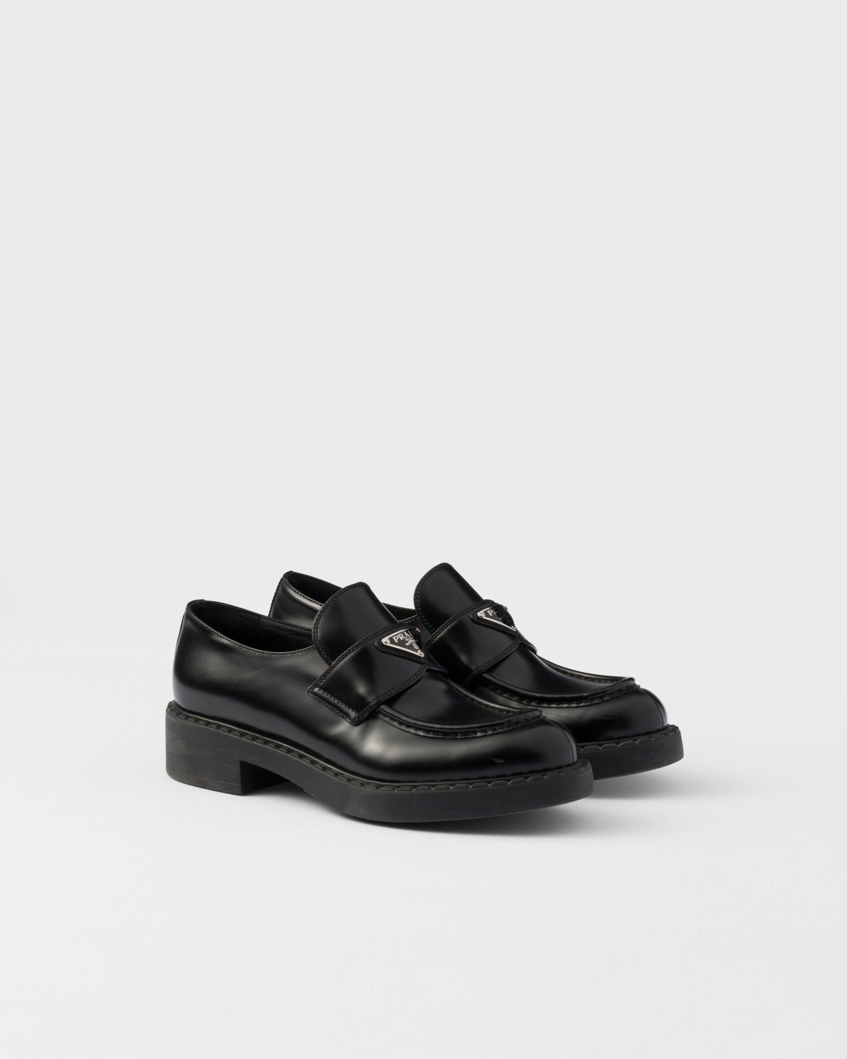 Prada Chocolate Brushed Leather Loafers Black
