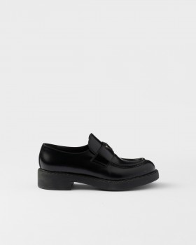 Prada Chocolate Brushed Leather Loafers Black