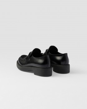 Prada Chocolate Brushed Leather Loafers Black
