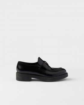 Prada Chocolate Brushed Leather Loafers Black