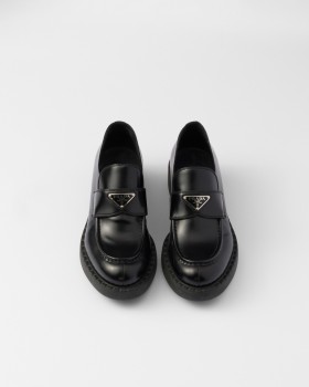 Prada Chocolate Brushed Leather Loafers Black