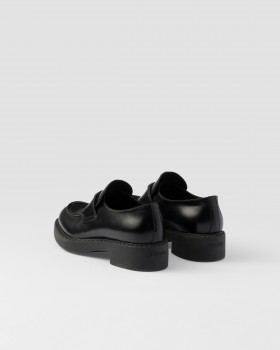 Prada Chocolate Brushed Leather Loafers Black