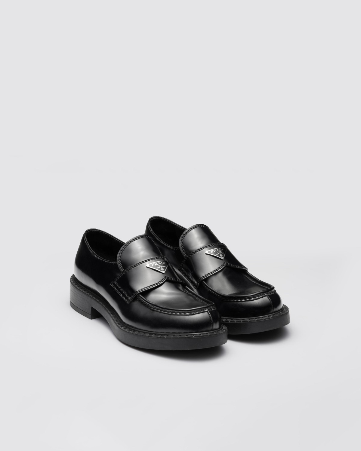 Prada Chocolate Brushed Leather Loafers Black