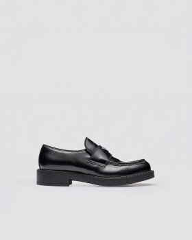 Prada Chocolate Brushed Leather Loafers Black