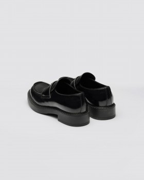 Prada Chocolate Brushed Leather Loafers Black