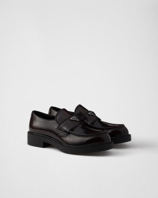 Prada Chocolate Brushed Leather Loafers Sienna