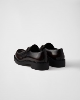 Prada Chocolate Brushed Leather Loafers Sienna