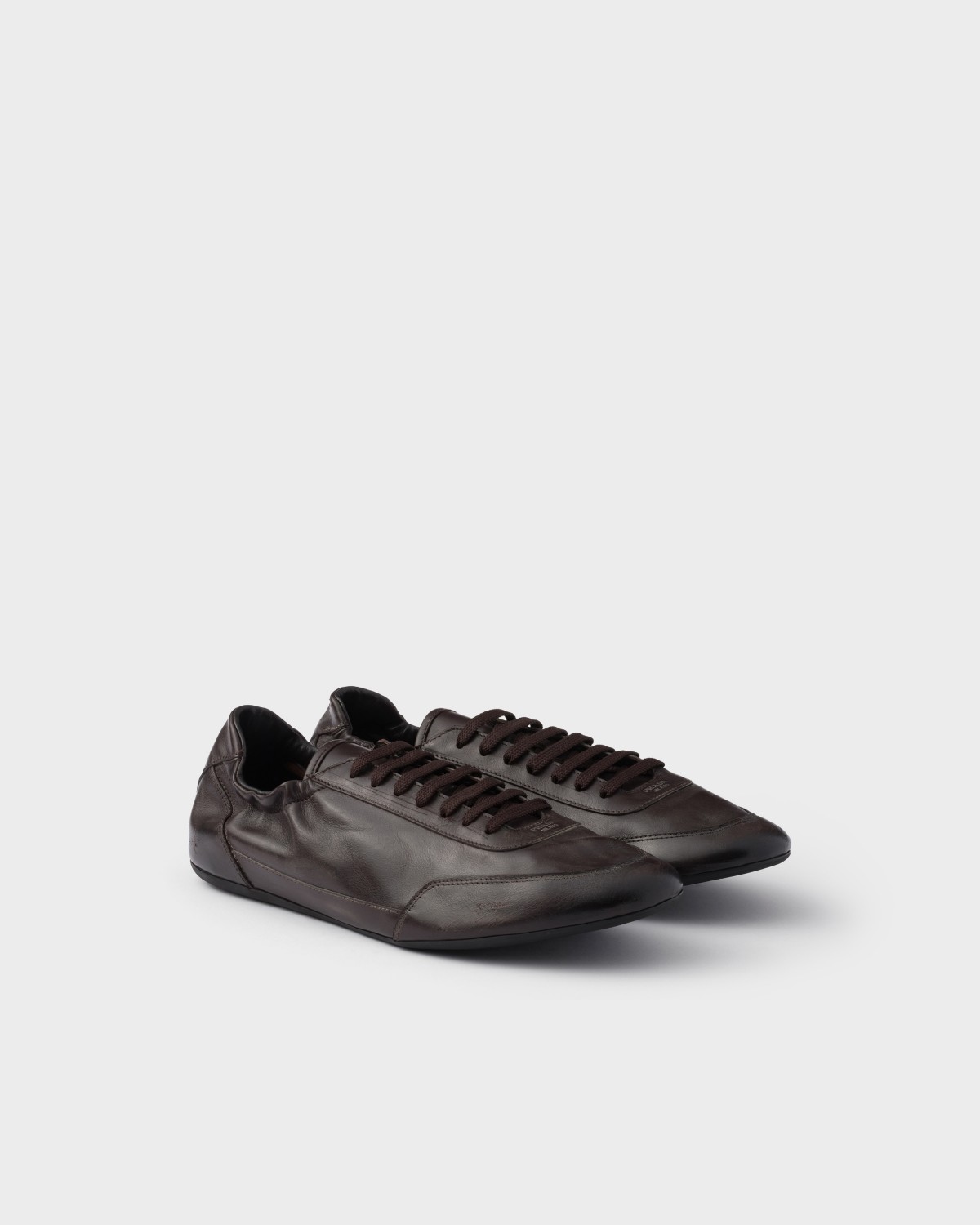 Prada Collapse Leather Sneakers Dark Brown