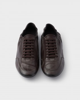 Prada Collapse Leather Sneakers Dark Brown