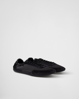 Prada Collapse Re-nylon And Suede Elasticized Sneakers Black