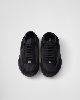 Prada Collapse Re-nylon And Suede Elasticized Sneakers Black