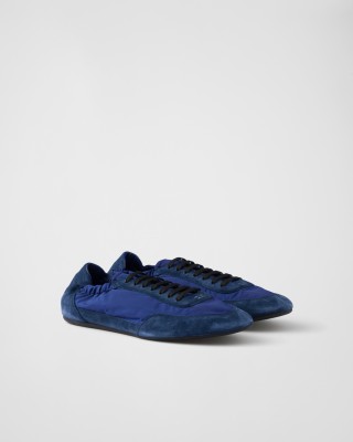 Prada Collapse Re-nylon And Suede Elasticized Sneakers Bluette