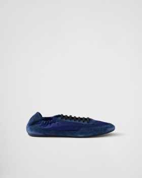 Prada Collapse Re-nylon And Suede Elasticized Sneakers Bluette