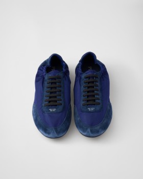 Prada Collapse Re-nylon And Suede Elasticized Sneakers Bluette