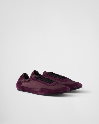 Prada Collapse Re-nylon And Suede Elasticized Sneakers Burgundy