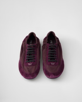 Prada Collapse Re-nylon And Suede Elasticized Sneakers Burgundy