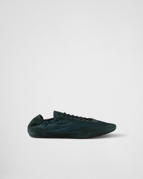 Prada Collapse Re-nylon And Suede Elasticized Sneakers Fir Green