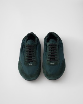 Prada Collapse Re-nylon And Suede Elasticized Sneakers Fir Green