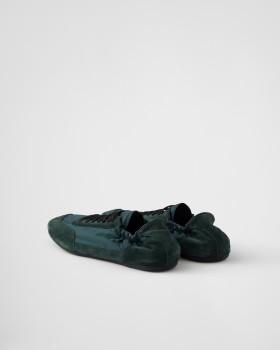 Prada Collapse Re-nylon And Suede Elasticized Sneakers Fir Green