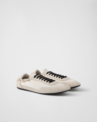 Prada Collapse Re-nylon And Suede Elasticized Sneakers Ivory