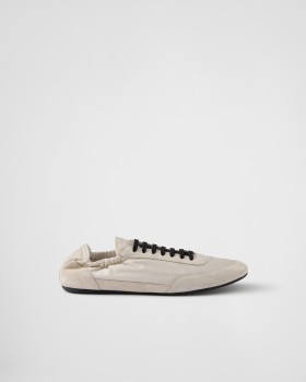 Prada Collapse Re-nylon And Suede Elasticized Sneakers Ivory