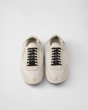 Prada Collapse Re-nylon And Suede Elasticized Sneakers Ivory