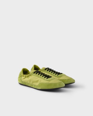 Prada Collapse Re-nylon And Suede Elasticized Sneakers Lime Green